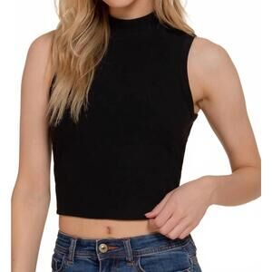 NEW ACTIVE BASIC mock neck brushed tank top in black